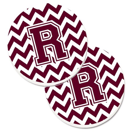 Carolines Treasures Letter R Chevron Maroon and White  Cup Holder Car Coaster, PK2 CJ1051-RCARC